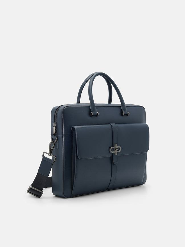 PEDRO Saffiano Leather Briefcase- Navy