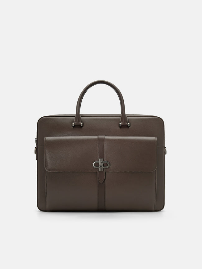 PEDRO Saffiano Leather Briefcase- Dark Brown