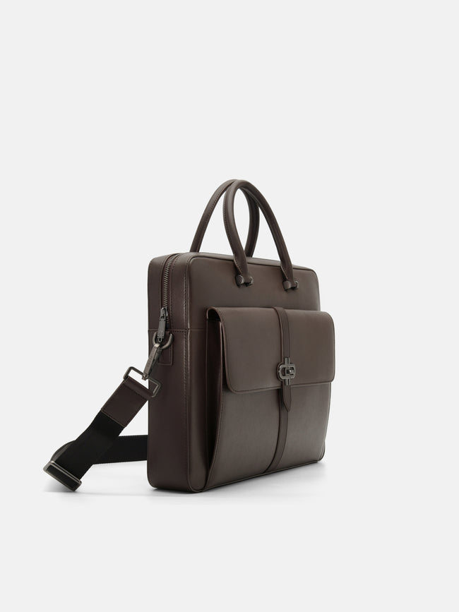 PEDRO Saffiano Leather Briefcase- Dark Brown
