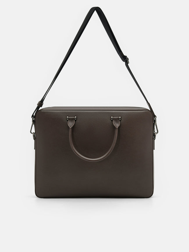 PEDRO Saffiano Leather Briefcase- Dark Brown