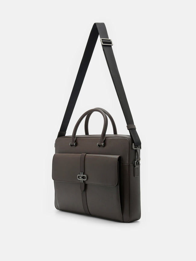 PEDRO Saffiano Leather Briefcase- Dark Brown
