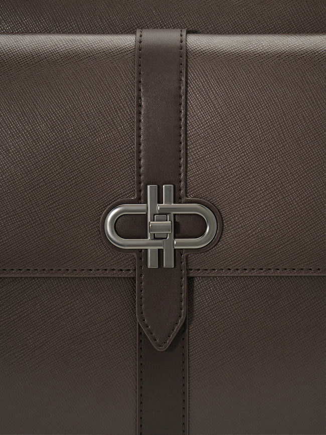 PEDRO Saffiano Leather Briefcase- Dark Brown