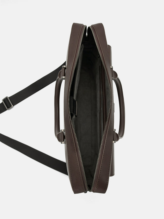 PEDRO Saffiano Leather Briefcase- Dark Brown