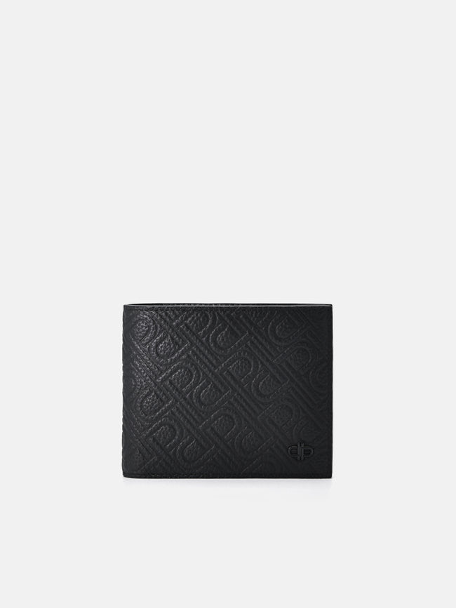 PEDRO Embossed Leather Bi-Fold Flip Wallet- Black