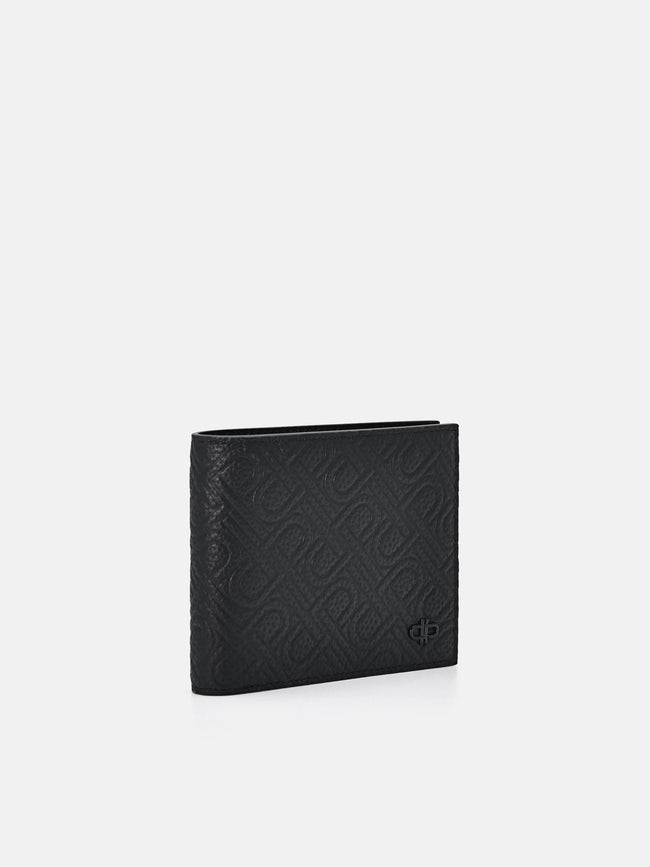 PEDRO Embossed Leather Bi-Fold Flip Wallet- Black