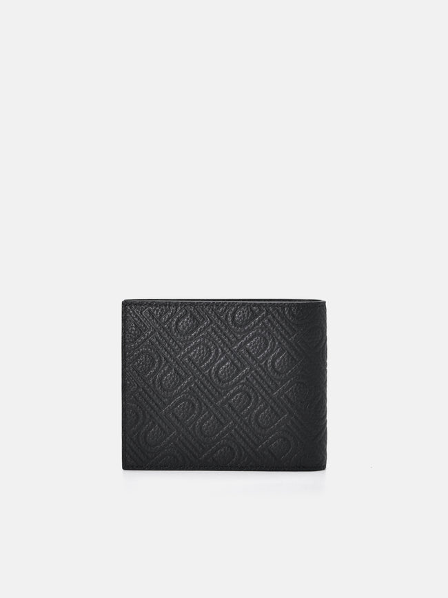 PEDRO Embossed Leather Bi-Fold Flip Wallet- Black