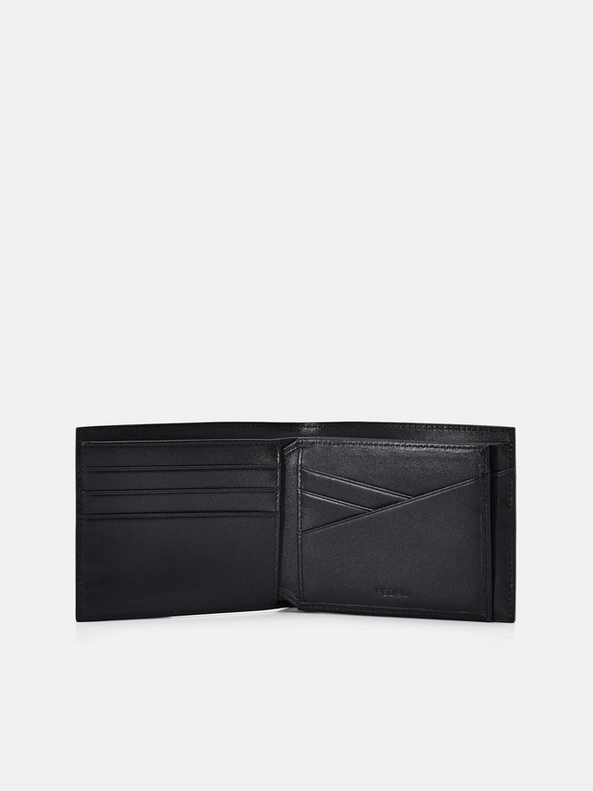 PEDRO Embossed Leather Bi-Fold Flip Wallet- Black