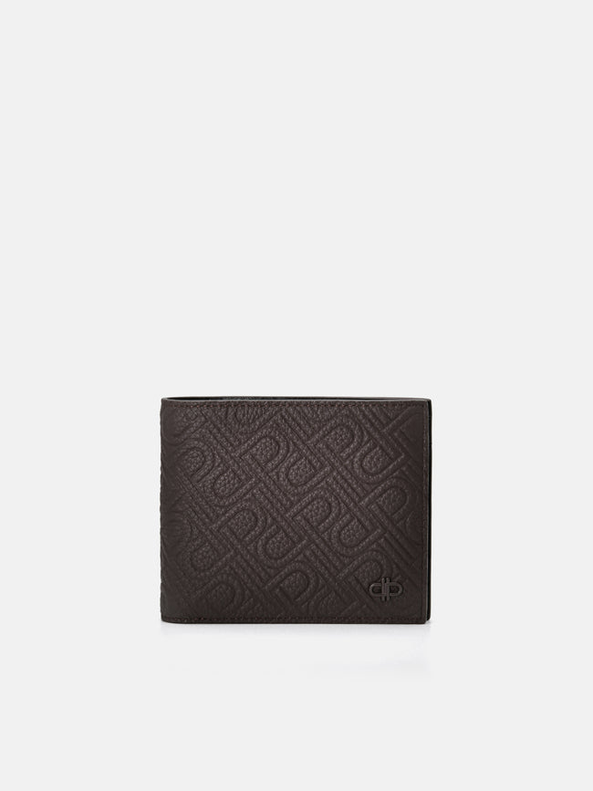 PEDRO Embossed Leather Bi-Fold Flip Wallet- Dark Brown