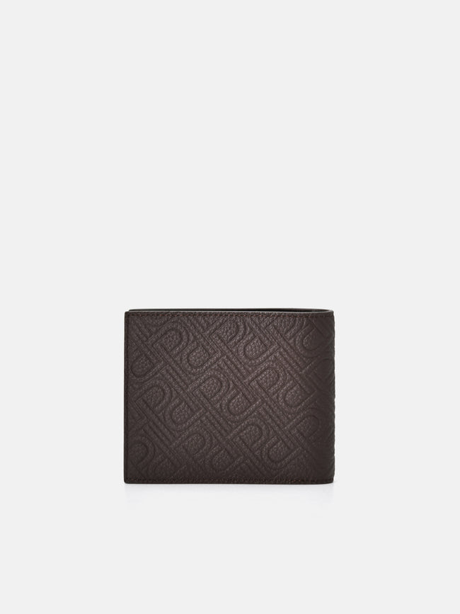 PEDRO Embossed Leather Bi-Fold Flip Wallet- Dark Brown