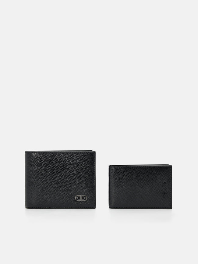 PEDRO Saffiano Leather Bi-Fold Wallet with Insert- Black