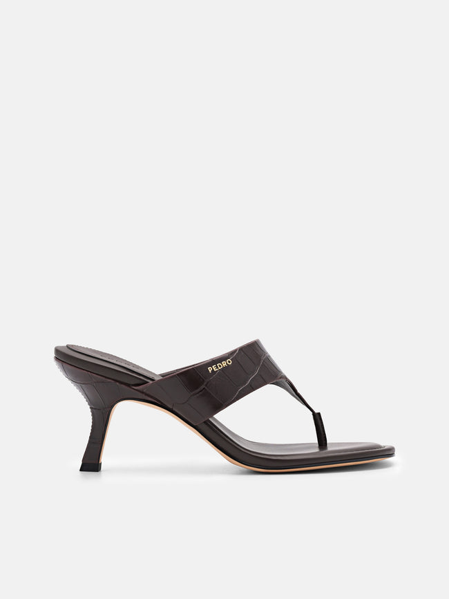 PEDRO Thong Heel Sandals - Dark Brown