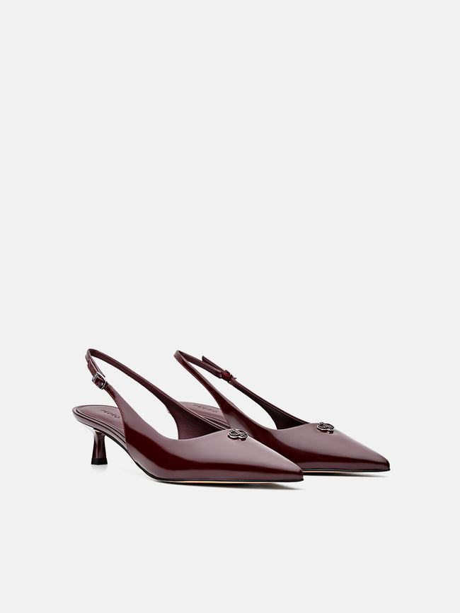 PEDRO  Leather Slingback Heel Pumps- Wine