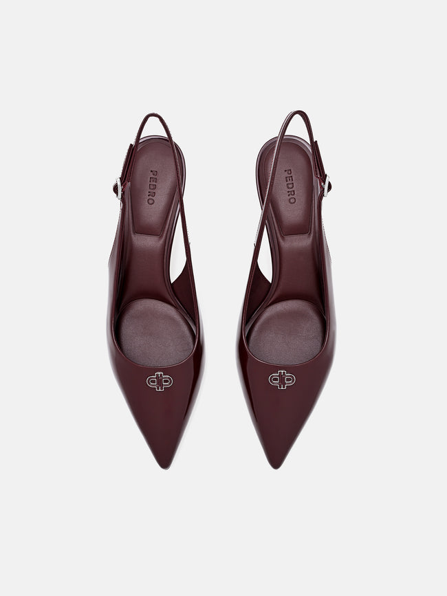 PEDRO  Leather Slingback Heel Pumps- Wine