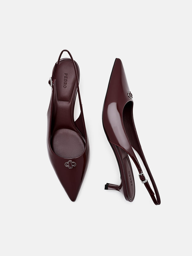 PEDRO  Leather Slingback Heel Pumps- Wine
