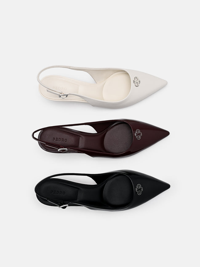 PEDRO  Leather Slingback Heel Pumps- Wine