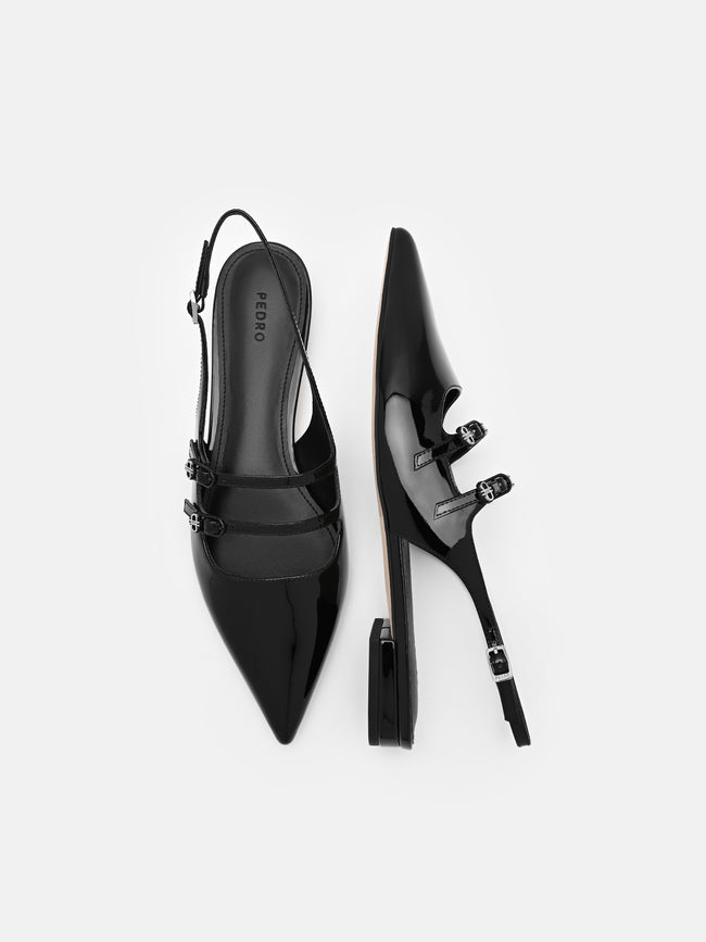 PEDRO Patent Leather Slingback Ballerina Flats - Black