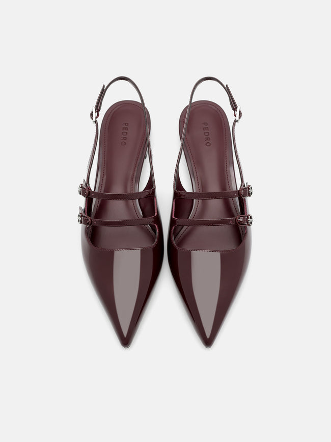 PEDRO Patent Leather Slingback Ballerina Flats - Wine