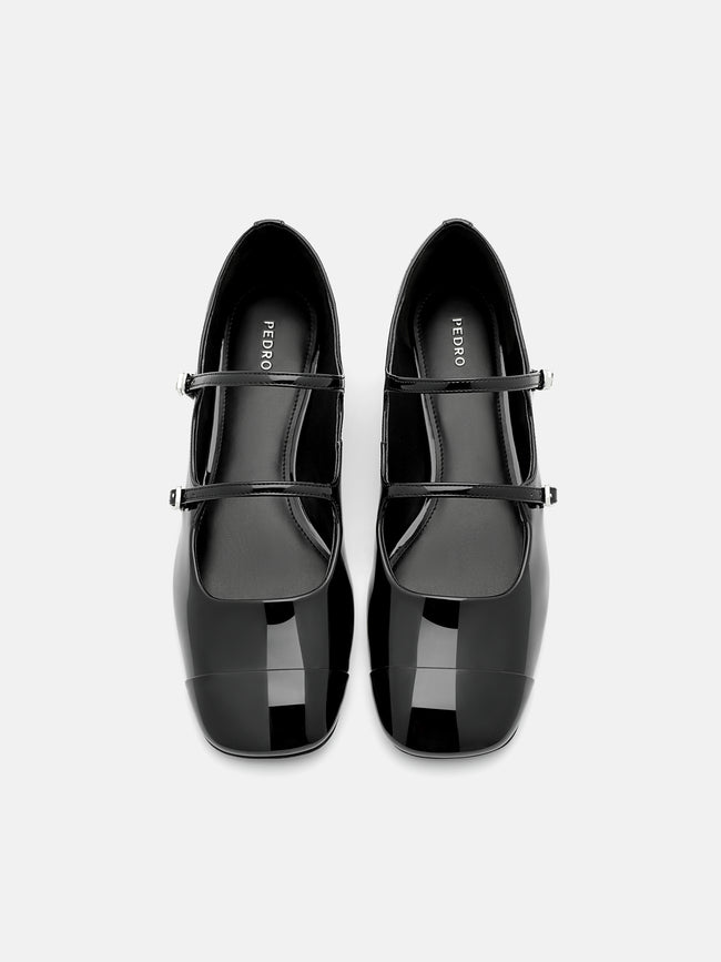 PEDRO Cap-Toe Ballerina Flats- Chalk Black