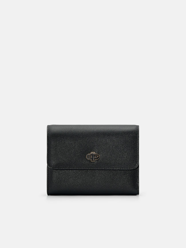 PEDRO Leather Tri-Fold Wallet- Black