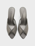 CHARLES & KEITH Women Glittered Mesh Peep-Toe Heeled Mules -Grey