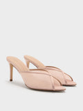 CHARLES & KEITH Women Glittered Mesh Peep-Toe Heeled Mules -Pink