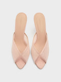 CHARLES & KEITH Women Glittered Mesh Peep-Toe Heeled Mules -Pink