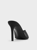 CHARLES & KEITH Women Glittered Mesh Peep-Toe Heeled Mules -Black Textured