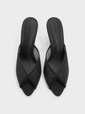CHARLES & KEITH Women Glittered Mesh Peep-Toe Heeled Mules -Black Textured