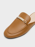 CHARLES & KEITH Women Metallic-Bar Loafer Mules_Cognac