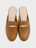 CHARLES & KEITH Women Metallic-Bar Loafer Mules_Cognac
