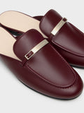 CHARLES & KEITH Women Metallic-Bar Loafer Mules_Burgundy