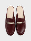 CHARLES & KEITH Women Metallic-Bar Loafer Mules_Burgundy