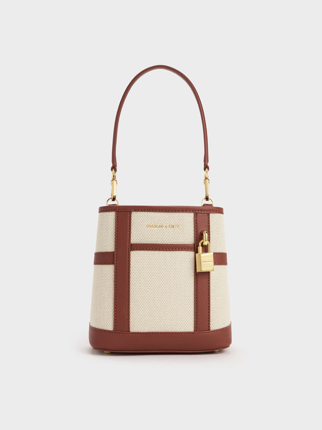 CHARLES & KEITH Women Scottie Canvas Bucket Bag -Brick
