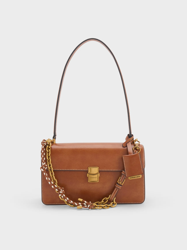 CHARLES & KEITH Women Acelynn Rope-Chain Shoulder Bag_Distressed Tan