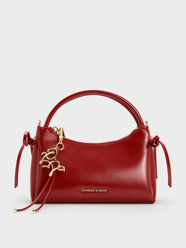 CHARLES & KEITH Women Hazel Bow Horse-Motif Top Handle Bag_Tomato Red