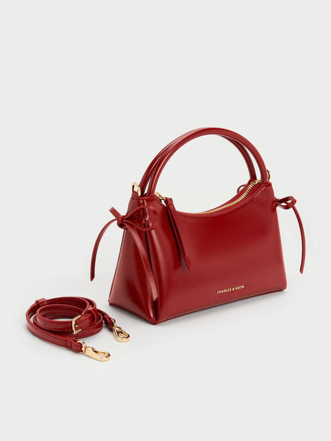 CHARLES & KEITH Women Hazel Bow Horse-Motif Top Handle Bag_Tomato Red