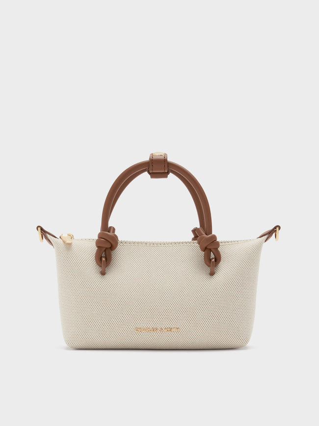 CHARLES & KEITH Women Sammie Canvas Knotted-Handle Tote Bag_Chocolate