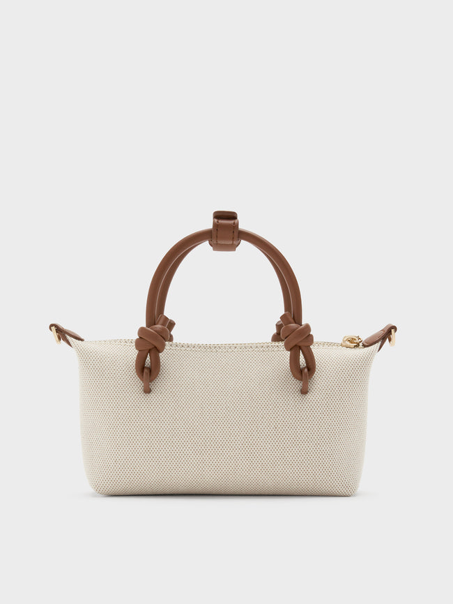 CHARLES & KEITH Women Sammie Canvas Knotted-Handle Tote Bag_Chocolate