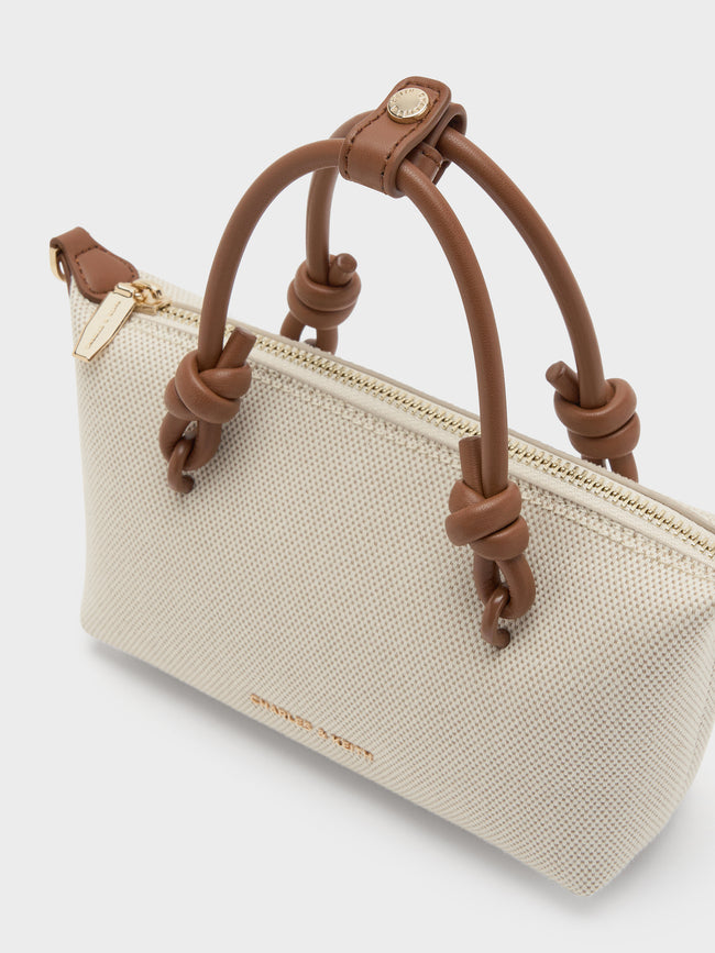 CHARLES & KEITH Women Sammie Canvas Knotted-Handle Tote Bag_Chocolate