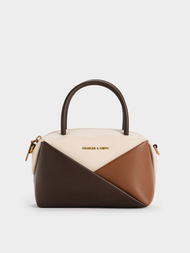 CHARLES & KEITH Women Midori Geometric Bowling Bag -Multi Brown