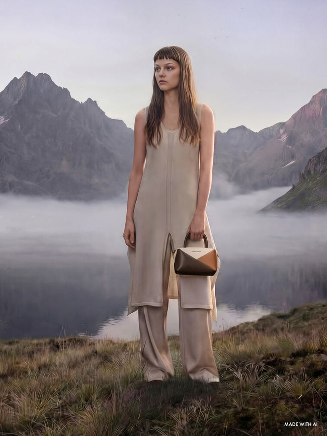 CHARLES & KEITH Women Midori Geometric Bowling Bag -Multi Brown