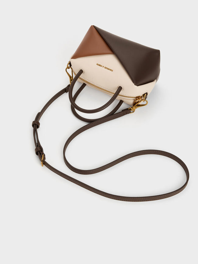 CHARLES & KEITH Women Midori Geometric Bowling Bag -Multi Brown
