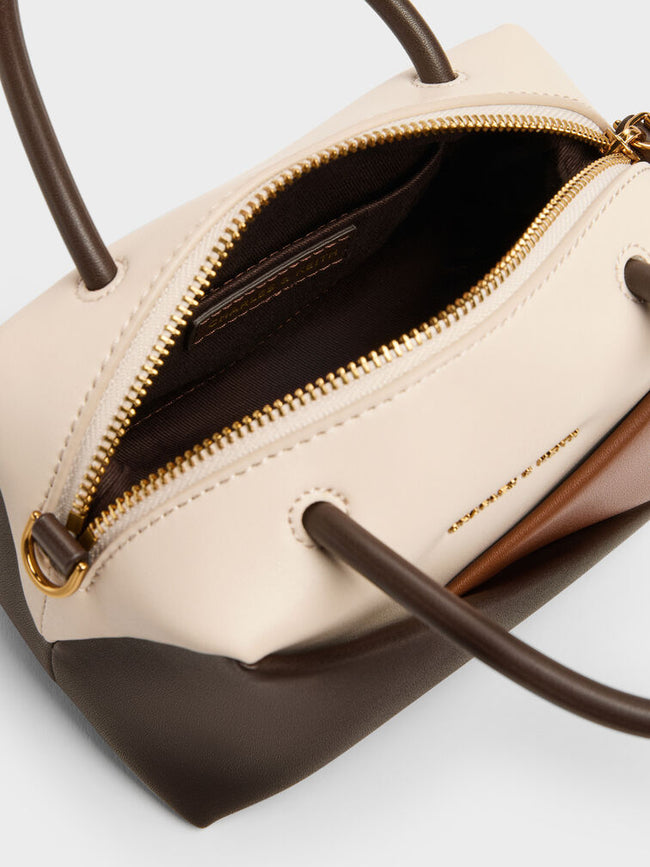 CHARLES & KEITH Women Midori Geometric Bowling Bag -Multi Brown