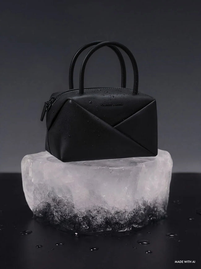 CHARLES & KEITH Women Midori Geometric Bowling Bag -Jet Black