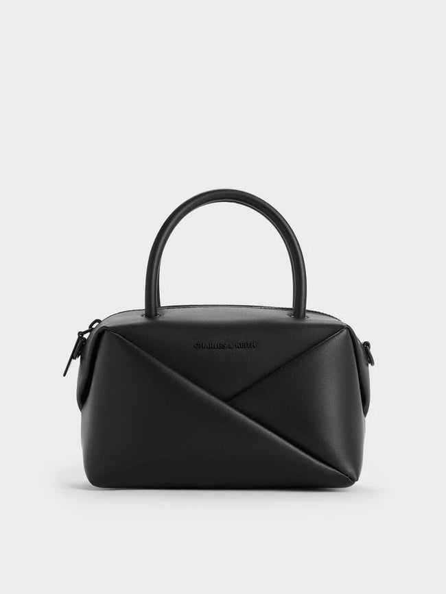 CHARLES & KEITH Women Midori Geometric Bowling Bag -Jet Black