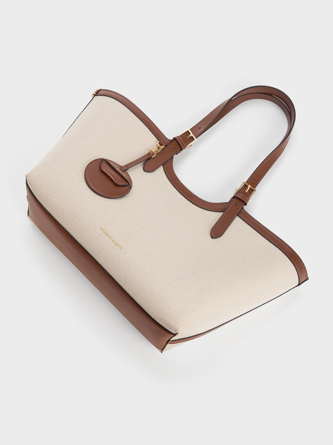 CHARLES & KEITH Women XL Enola Canvas Tote Bag_Chocolate