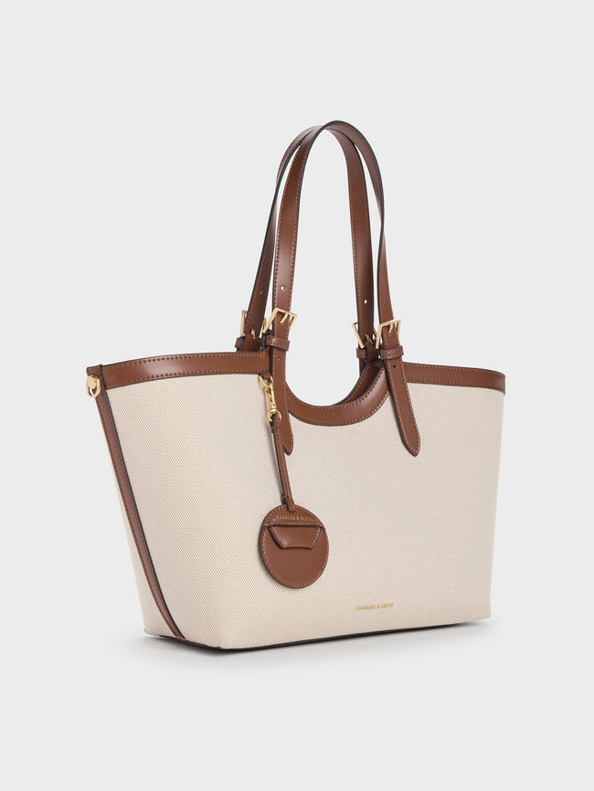CHARLES & KEITH Women XL Enola Canvas Tote Bag_Chocolate