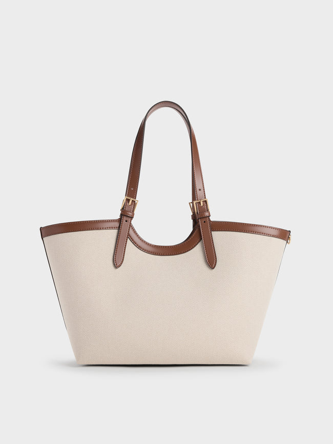 CHARLES & KEITH Women XL Enola Canvas Tote Bag_Chocolate