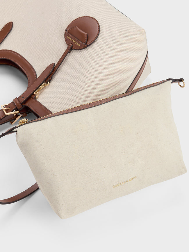 CHARLES & KEITH Women XL Enola Canvas Tote Bag_Chocolate