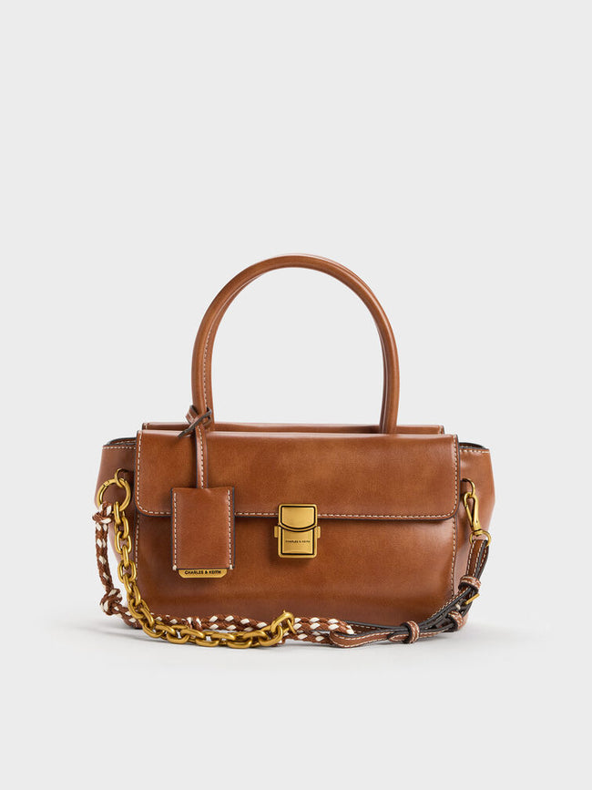 CHARLES & KEITH Women Acelynn Rope-Chain Tote Bag -Distressed Tan